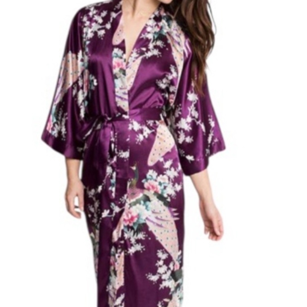 Luxurious Floral Satin Kimono Robe